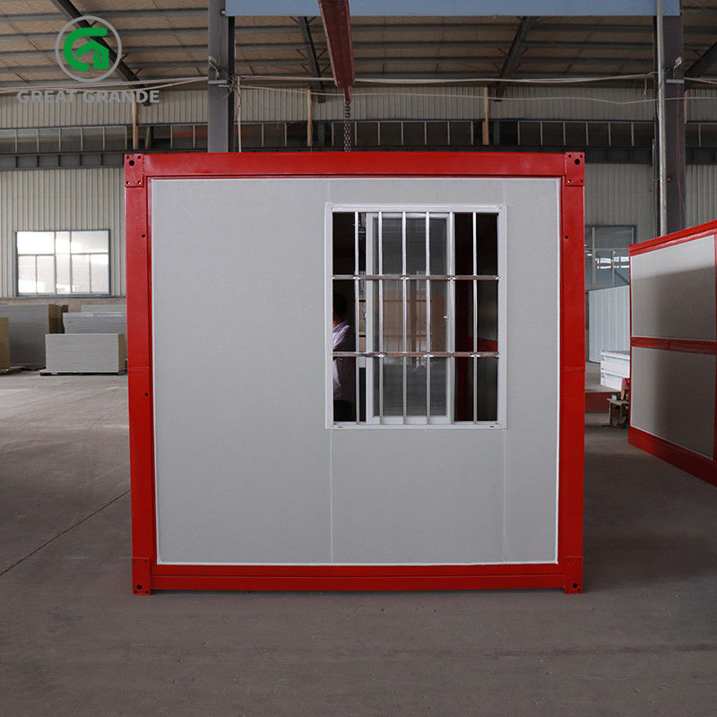 Prefab Lipat Kontainer Rumah Rangka Merah Pintu Kaca Samping Dukungan Rangka Baja Galvanis