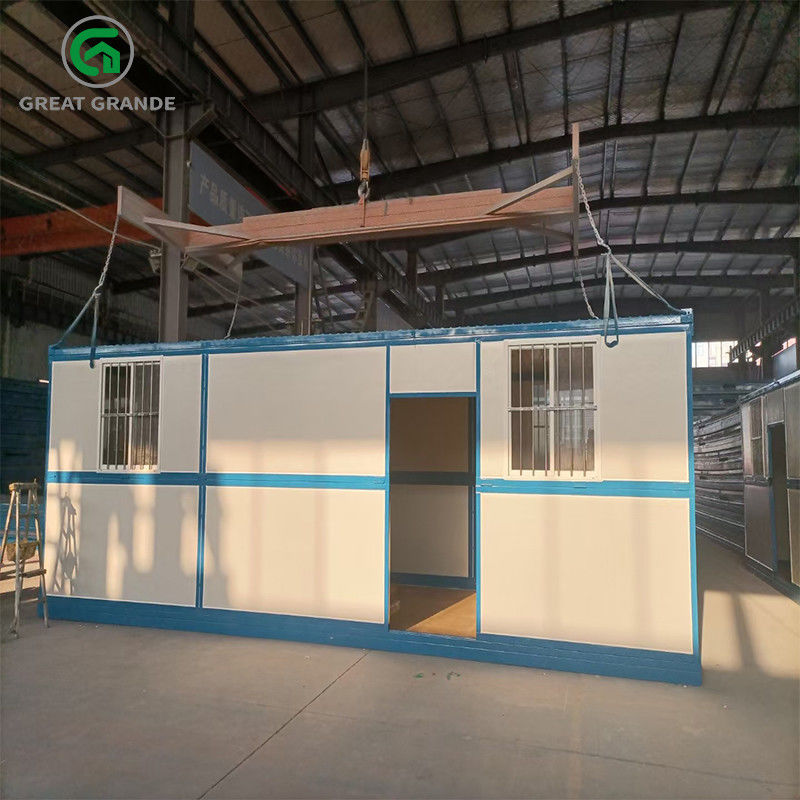 Situs Konstruksi Portabel Baja Galvanis OEM Gudang Kantor Dengan Perbatasan Kamar Mandi Canblue
