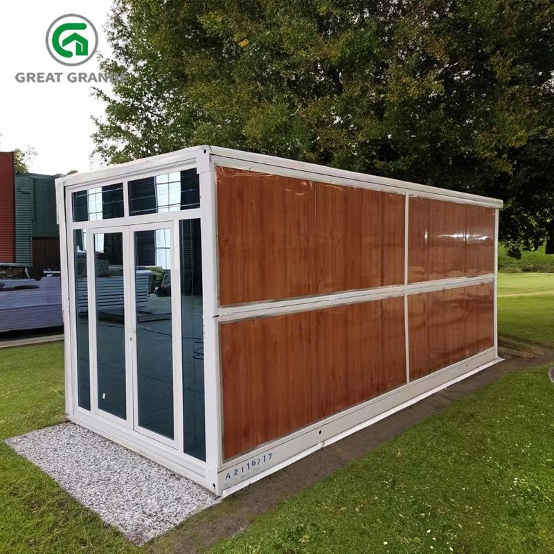 Rumah Kontainer Lipat Prefab Customized Pintu Kaca Baja Dinding Biru Tersedia Untuk Sewa