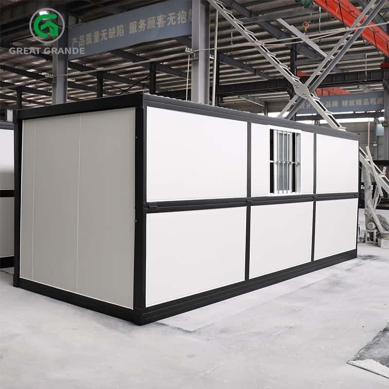 Customized In Black Frame Folding Prefab Homes Side Wall Door Dengan Tiga Jendela