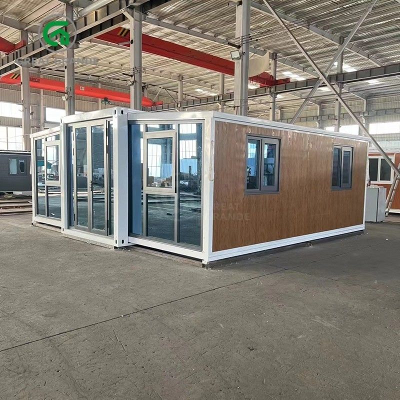 20ft Lipat Rumah Kecil Produsen Pintu Kaca Brown sepuluh menit membangun rangka baja galvanis