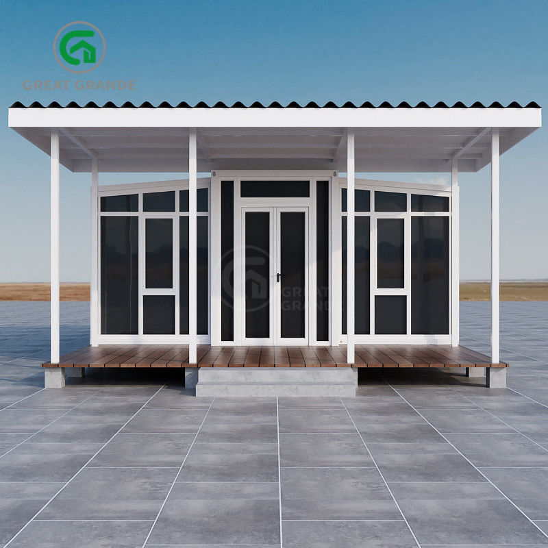 Rumah Prefab yang dapat diperluas dengan desain yang elegan dengan keuntungan utama dan eksterior yang dipersonalisasi