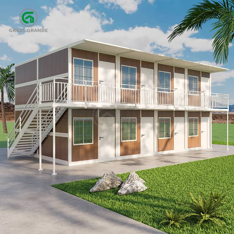 Desain atap miring Pengemasan Kontainer Rumah Baja Tiris Penghubung Sudut Potongan Piring Baja Kehidupan layanan Lebih dari 15 tahun