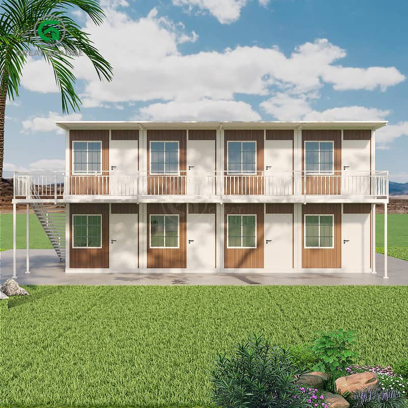 Desain atap miring Pengemasan Kontainer Rumah Baja Tiris Penghubung Sudut Potongan Piring Baja Kehidupan layanan Lebih dari 15 tahun